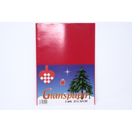 GLANSPAPIR 5 ARK 35X50 CM RØD