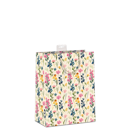 GAVEPOSE STR. M "BLÅ/ROSA BLOMST" BÆREDYGTIG