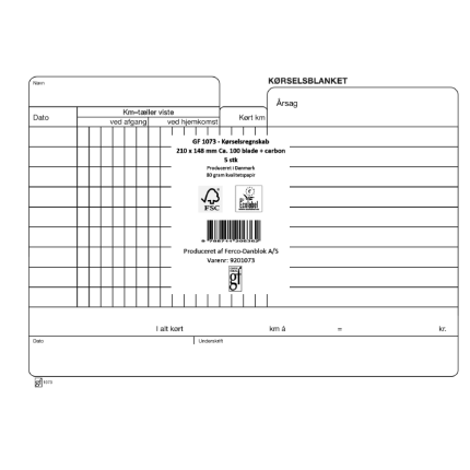 Kørselsregnskab GF1073 210X148MM CA.100 BLADE