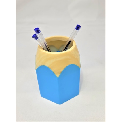 PENNEHOLDER "TRÆ LOOK" 8,5x7,5x10,5  BLÅ