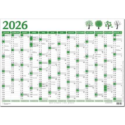 VÆGKALENDER A2 13 MÅNEDER GRØN 2026