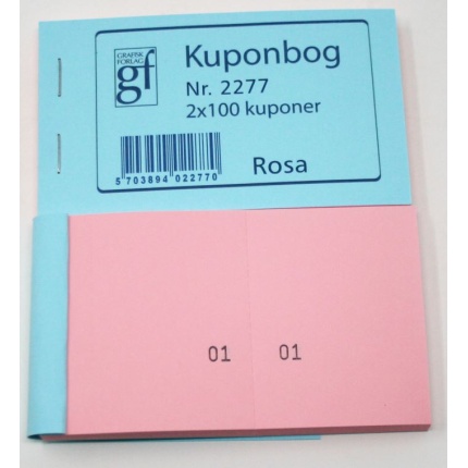 KUPON BØGER ROSA 120X70MM 2X100 KUPONER