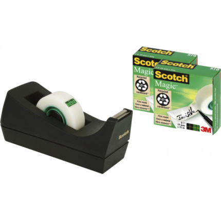 TAPEDISPENSER BORD C-38 SORT M/ 3 RL MAGIC TAPE