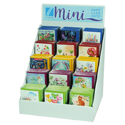 MINI-KORT DISPLAY 225 STK - 15 ASS DESIGNS.