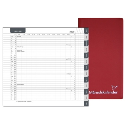 MÅNEDSKALENDER 2026 RØD 2 FLØJET M.BLOK