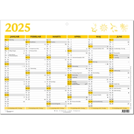 A3 VÆGKALENDER GUL 2027  2x6 MDR
