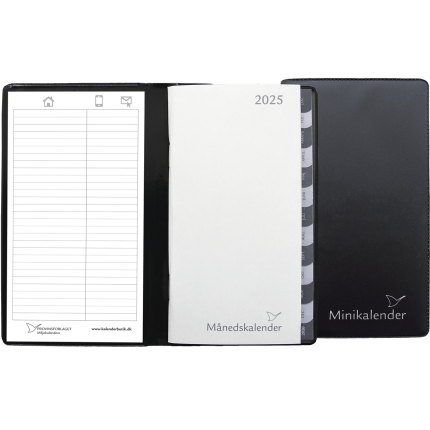 MINI MÅNEDSKALENDER 2027 SORT 2 FLØJ M. TLF TAVLE