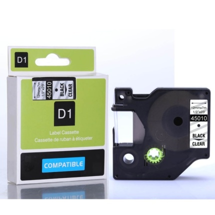 45010 DYMO D1 TAPE - 12mm, SORT/KLAR