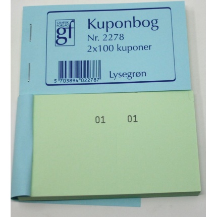 KUPON BØGER LYS GRØN 120X70MM 2X100 KUPONER