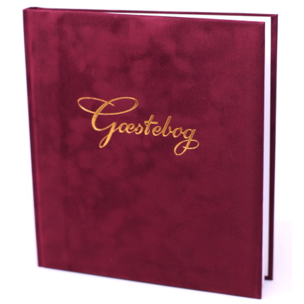 GÆSTEBOG VELOUR BORDEAUX M/GULDTRYK - 23x25 CM