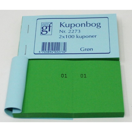 KUPON BØGER GRØN 120X70MM 2X100 KUPONER