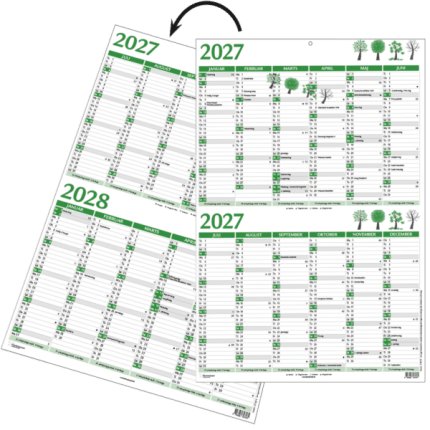 VÆGKALENDER DOBBELT A3 -2027 + 1. HALVÅR 2028