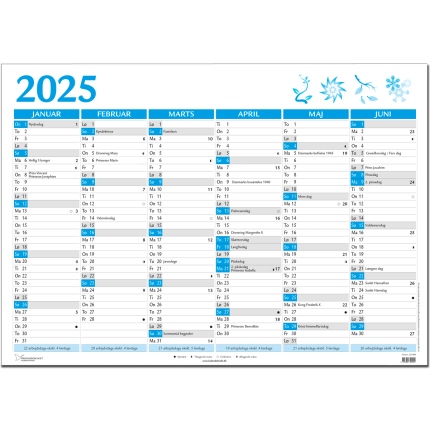 KÆMPE VÆGKALENDER 2027 -2x6 MDR - BLÅ 98X68,5CM