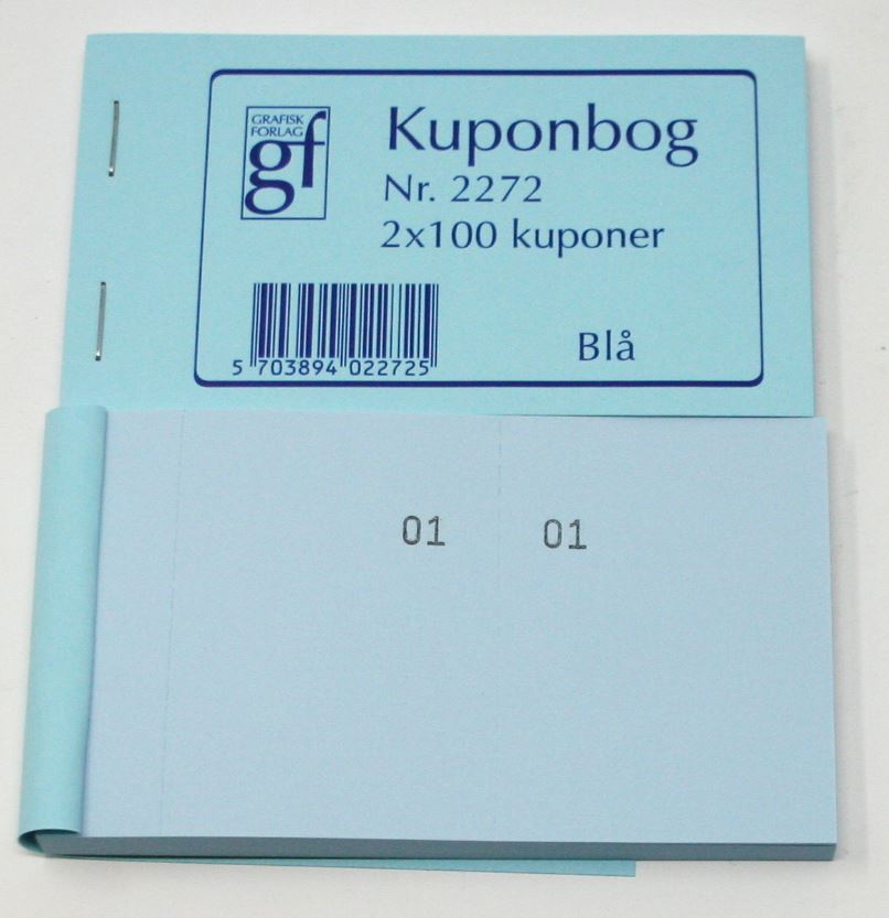 KUPON BØGER BLÅ 120X70MM 2X100 KUPONER