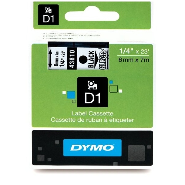 43610 DYMO D1 TAPE 6 mm - SORT/KLAR