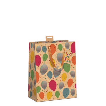 GAVEPOSE STR. M " BALLON HOLOGRAM TRYK I KRAFTPAPIR"18X23X10 CM