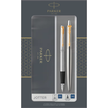 PARKER JOTTER - SÆT - BALLPEN OG FYLDEPEN - STÅL G.T.
