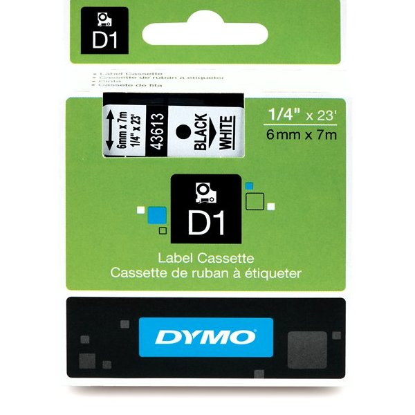 43613 DYMO D1 TAPE 6 mm - SORT / HVID