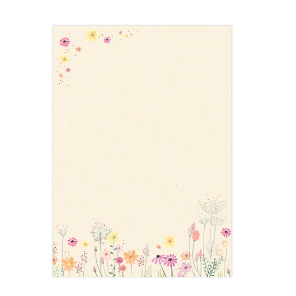 BREVPAPIR A4 M/TRYK "VILDE BLOMSTER" & KONVOLUTTER M/65 10+10 STK - SUKKERRØRS PAPIR