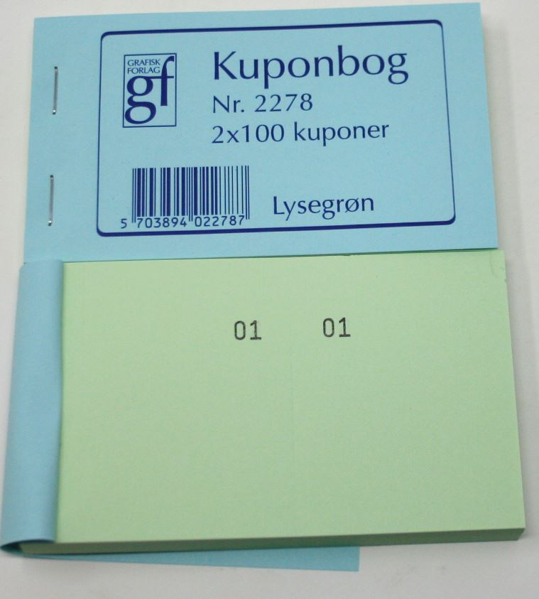 KUPON BØGER LYS GRØN 120X70MM 2X100 KUPONER