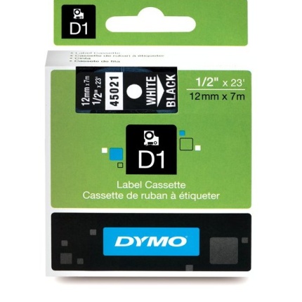 45021 DYMO D1 TAPE 12mm - HVID/SORT