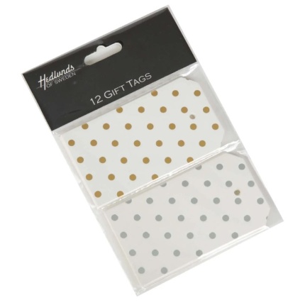GAVEMÆRKER " DOTS GULD/SØLV" 2 DESIGNS 12 MÆRKER