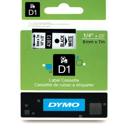 43613 DYMO D1 TAPE 6 mm - SORT / HVID