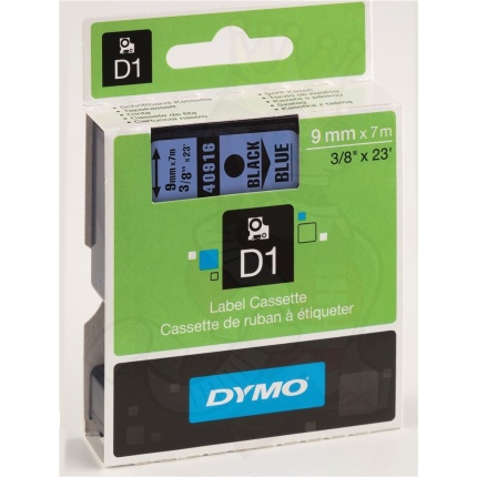 40916 DYMO D1 TAPE 9mm - SORT/BLÅ