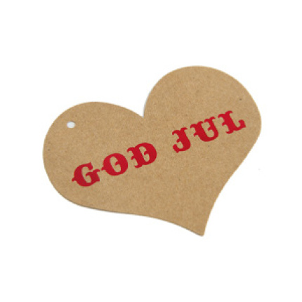 HÆNGEGAVEMÆRKER - HJERTE BRUN KRAFT M/FOLIE GOD JUL250