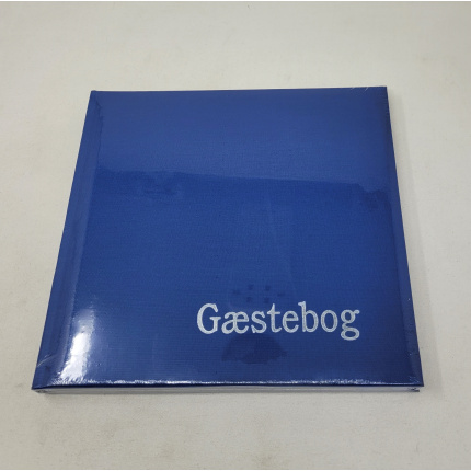 GÆSTEBOG LÆRRED M/TRYK - 23x25 CM - KONGEBLÅ