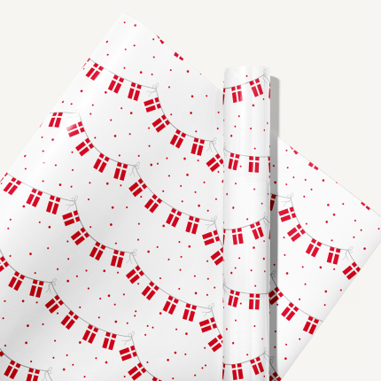 GAVEPAPIR - HVID M/DANNEBROG. 70 CM X 3 M. 60 GRAM