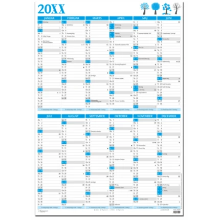 A2 DOBBELT VÆGKALENDER 2 X 6 MDR. BLÅ - 2027