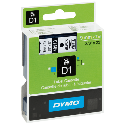 40913 DYMO D1 TAPE 9mm - SORT/HVID