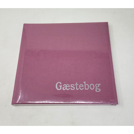 GÆSTEBOG LÆRRED M/TRYK - 23x25 CM, FUCHIA
