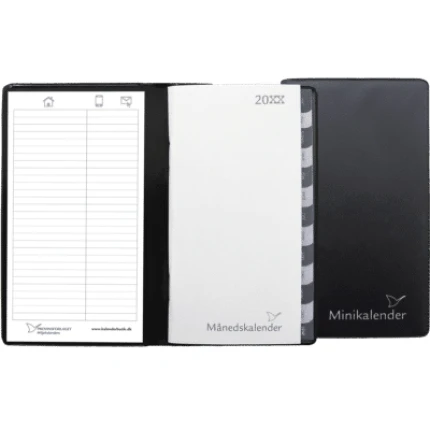MINI MÅNEDSKALENDER 2027 SORT 2 FLØJ M. TLF TAVLE