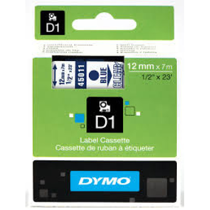 45011 DYMO D1 TAPE - 12mm, BLÅ/KLAR