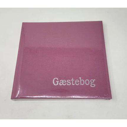 GÆSTEBOG LÆRRED M/TRYK - 23x25 CM, FUCHIA