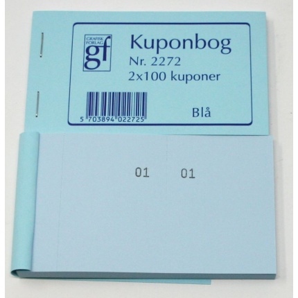 KUPON BØGER BLÅ 120X70MM 2X100 KUPONER
