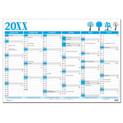 KÆMPE VÆGKALENDER 2027 -2x6 MDR - BLÅ 98X68,5CM