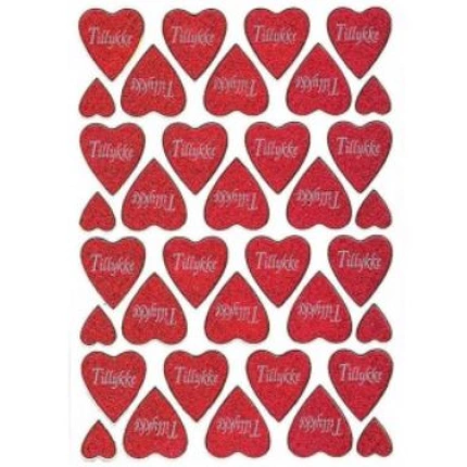 STICKERS RØDE HJERTER / TILLYKKE